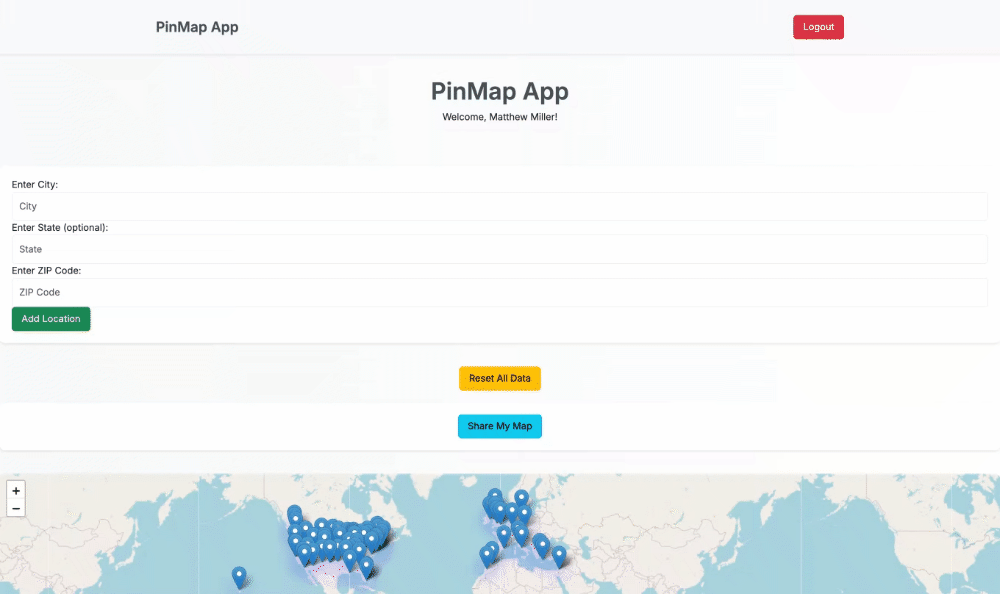 Preview of Pinmap (Travel Tracker)